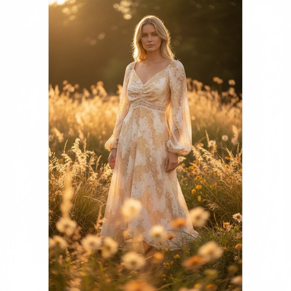 Joyfolie Isabella Dress XL NWT Lace Floral Boho Midi Cream Cottagecore